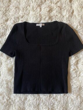 Madewell Black Ribbed Square-Neck Crop Top
